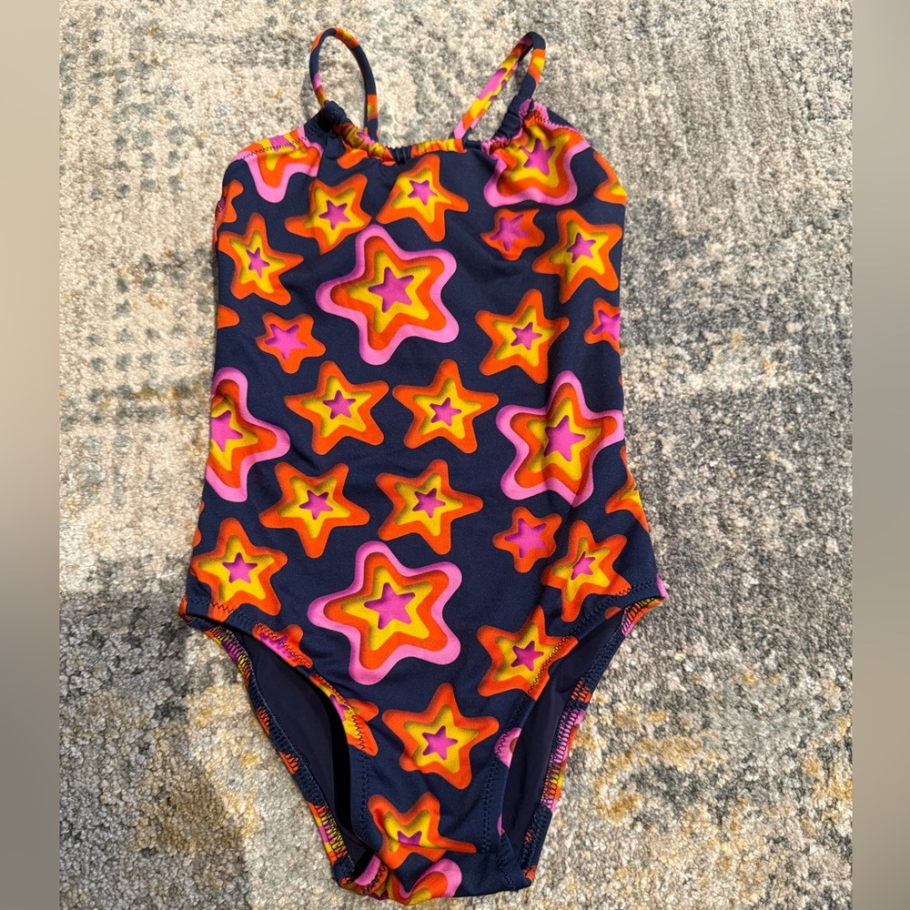 Vilebrequin Kids Swim One Piece - Dark Blue with Pink and Orange Stars